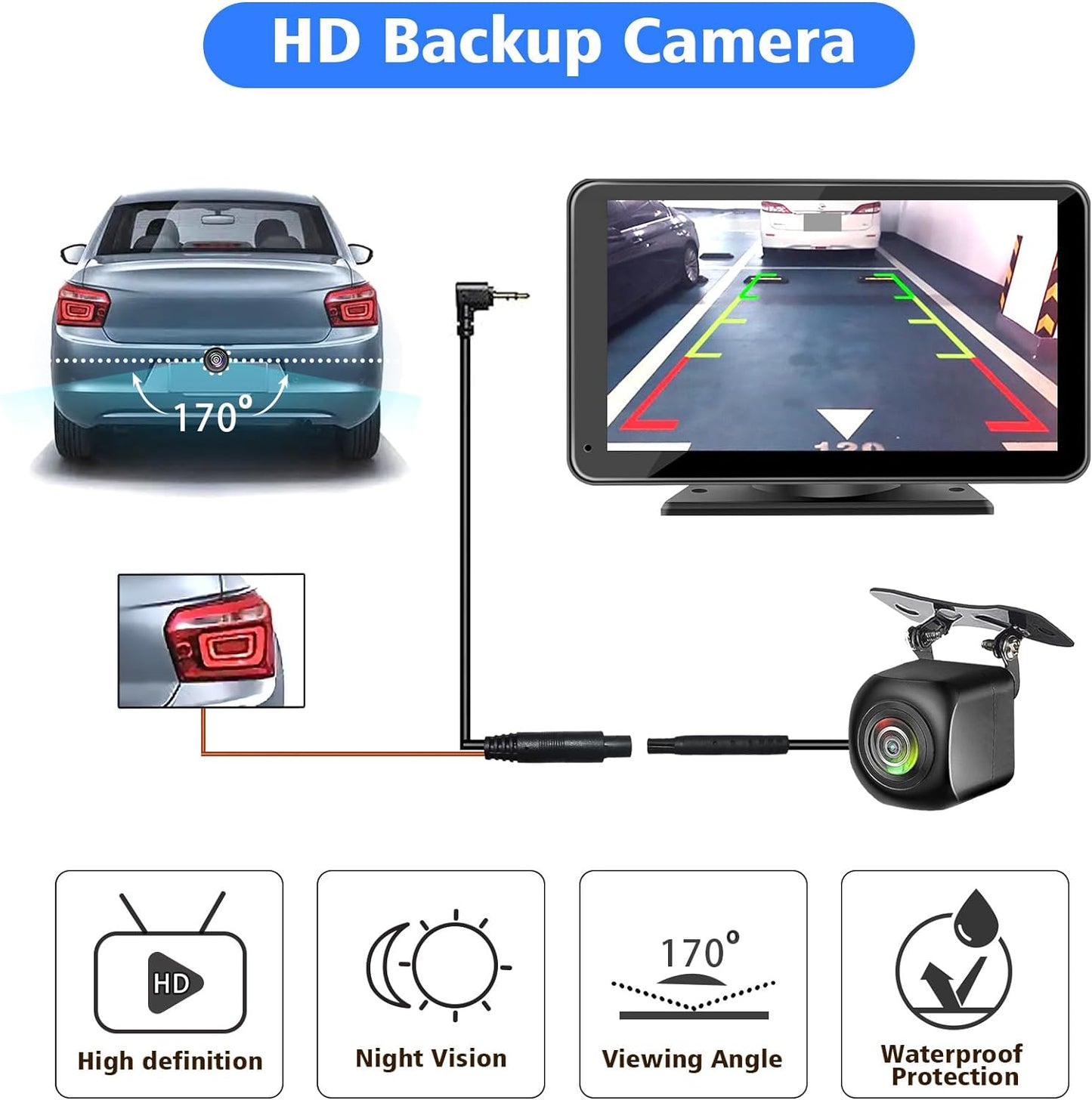 Portable Newest Wireless Apple CarPlay and Android Auto Screen for Car, 7" HD Touch Screen Car Stereo with Mirror Link, Bluetooth 5.2, Backup Camera, AUX,FM Transmitter for All Vehicles